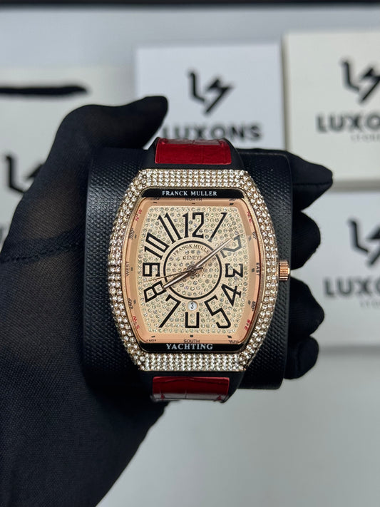Frank Muller Rose Gold Diamond With Red Strap