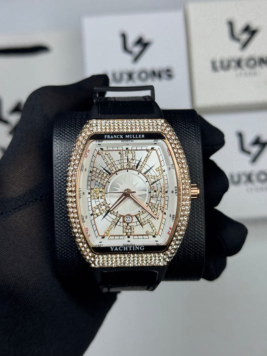 Frank Muller Gold Diamond With Black Strap
