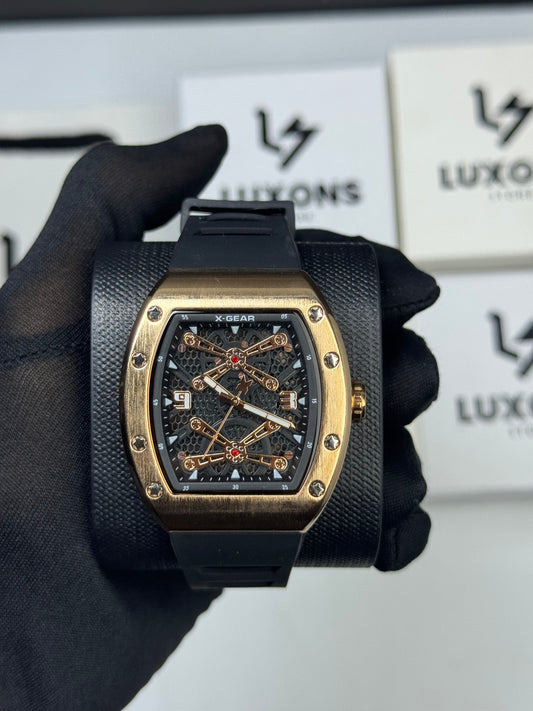 X-Gear Golden Bezel Black Strap Orignal Watch