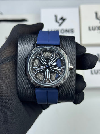 Rim Watch With Blue Silicon Strap