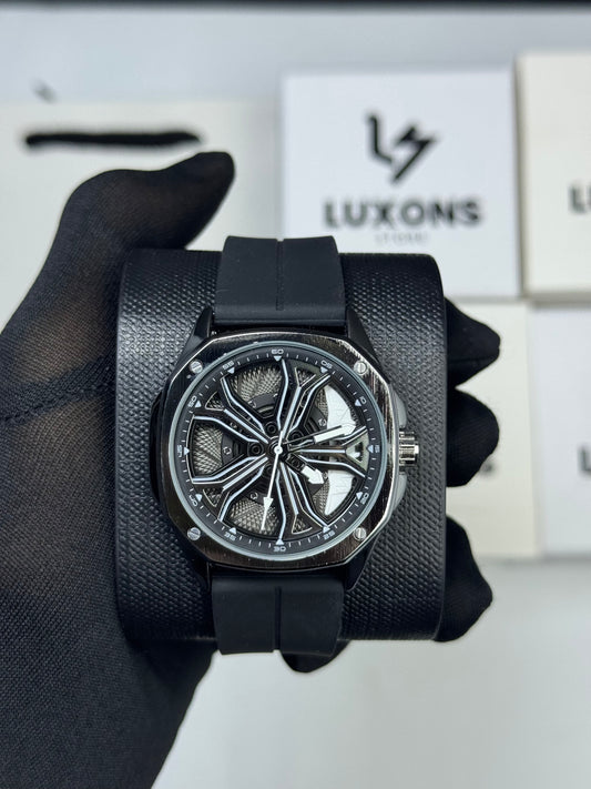 Rim Watch With Black Silicon Strap