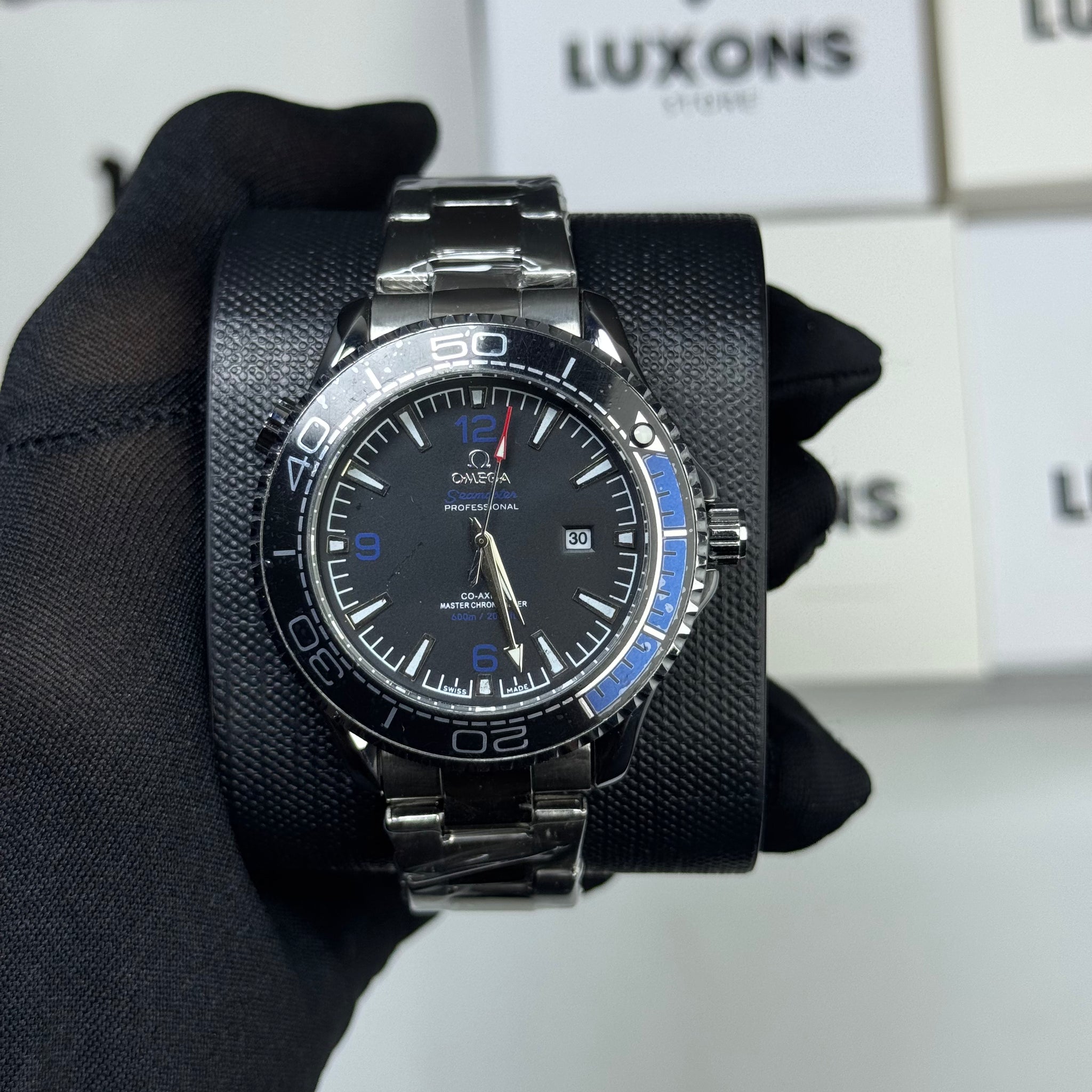 Omega Rotating Bezel Black&Blue SemiAuto Pendulum Back