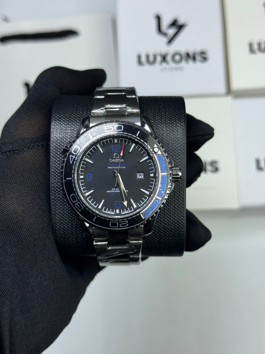 Omega Rotating Bezel Black&Blue SemiAuto Pendulum Back