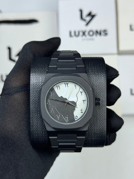 Black Arabic Aura Fiber Material With Acrylic Design