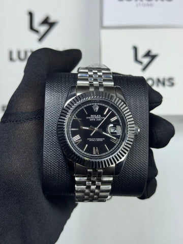 Rolex Black Roman Dail Date Just With Jublee Chain