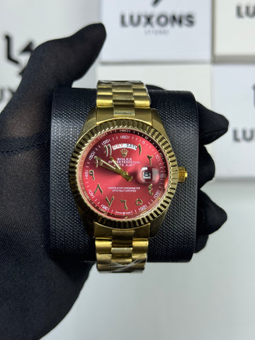 Rolex Arabic Red Dail With Day&Date Stainless Steel
