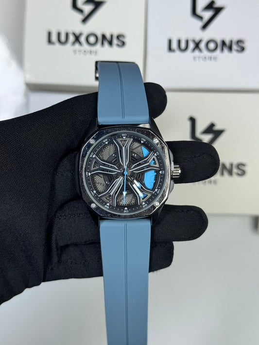Rim Watch With Blue Silicon Strap